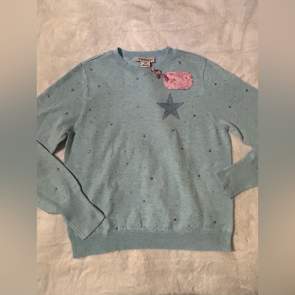 NWT Nanette Laporte Star Embellished Light Blue Women's Sweater size small